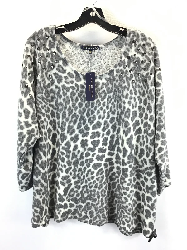 Lounge Wear Top 3/4 Sleeve By Adrienne Vittadini In Grey & White, Size: 2x