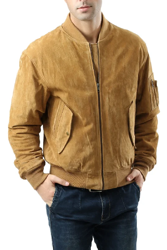 Modern Backpacks Landing Leathers Men MA-1 Suede Leather Flight Bomber Jacket