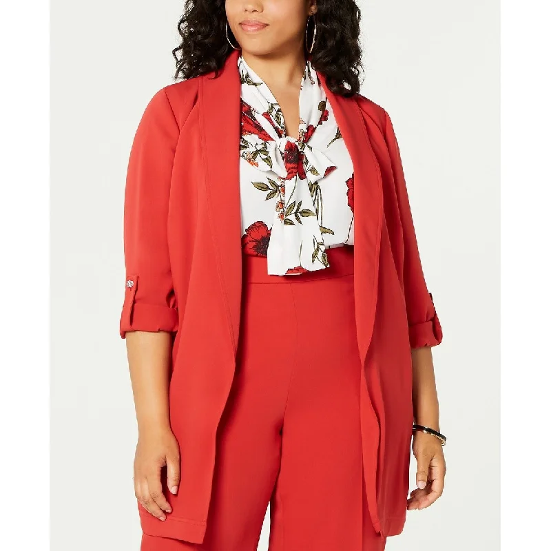 Trendy Comfort Bar III Women's Trendy Plus Size Belted Shawl-Collar Jacket Sunset Red Size 1X