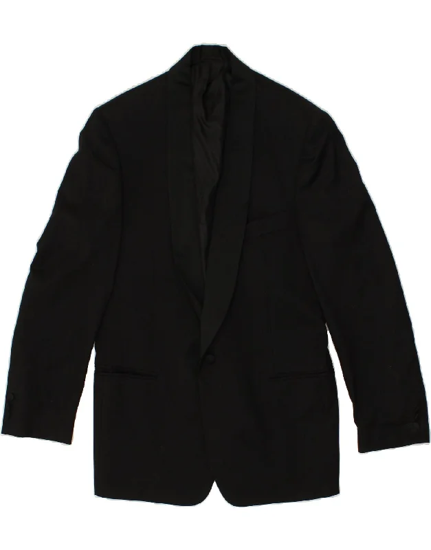 Smart Casual ADOLFO TRABALDO Mens 1 Button Blazer Jacket IT 52 XL Black Virgin Wool