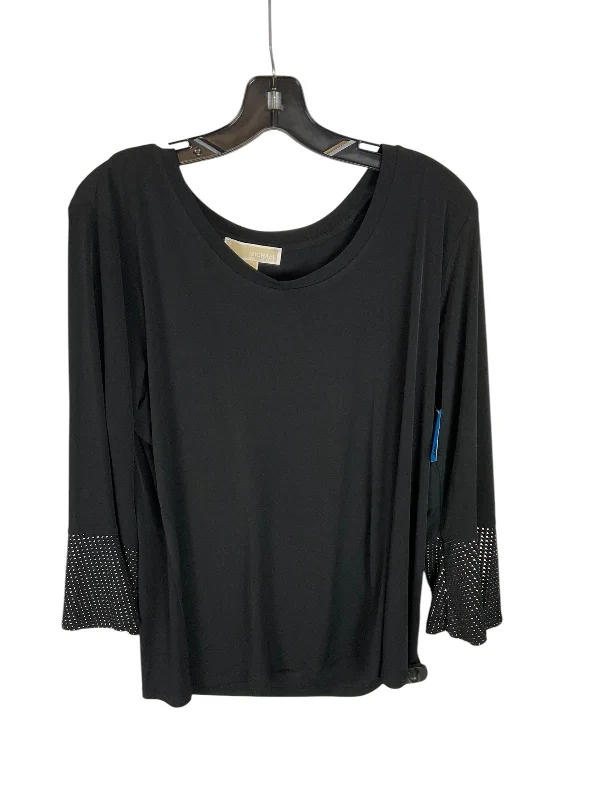 Sporty Chic Top Long Sleeve Designer By Michael By Michael Kors In Black, Size: 1x