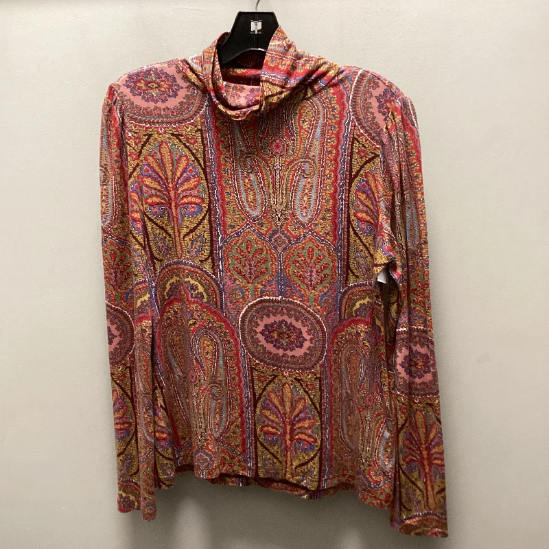 Graphic Caps Top Long Sleeve By Ann Taylor In Red, Size: M