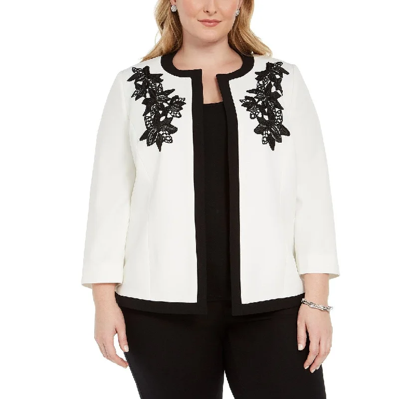 Street Denim Kasper Women's Plus Size Embroidered Flyaway Jacket Natural Size Small Petite - Small-Petite