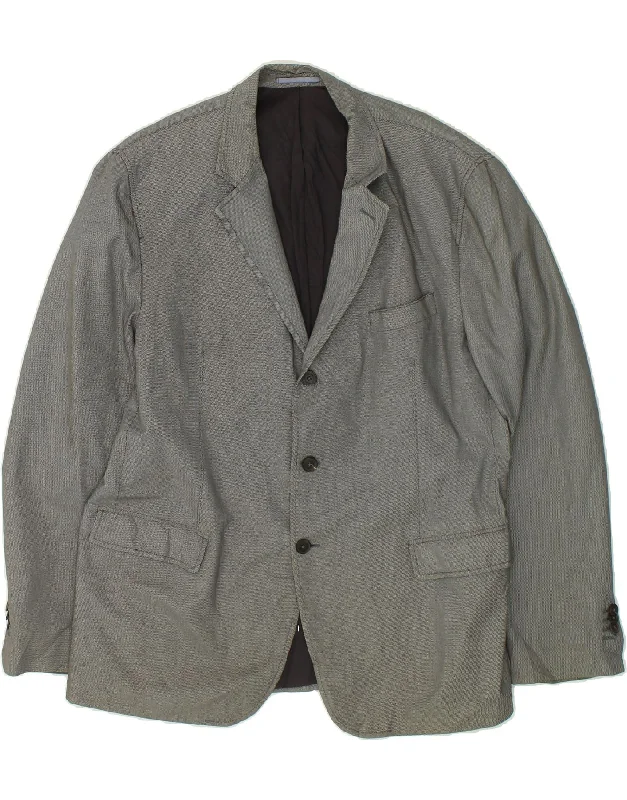 Classic Leather MASSIMO DUTTI Mens 3 Button Blazer Jacket EU 48 Medium Grey Cotton