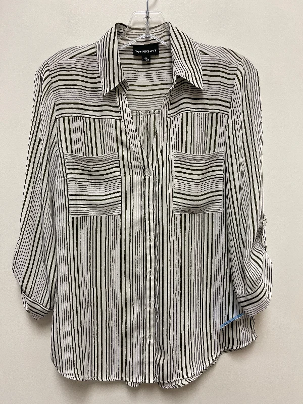 Work Boots Top Long Sleeve By Fortune & Ivy In Striped Pattern, Size: M