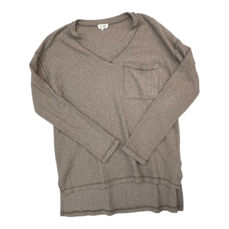 Stylish Comfort Top Long Sleeve By La Miel In Taupe, Size: S