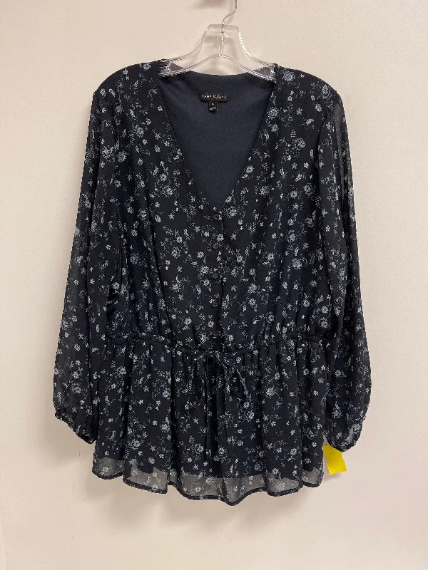 Printed Pants Top Long Sleeve By Lane Bryant In Navy, Size: 2x