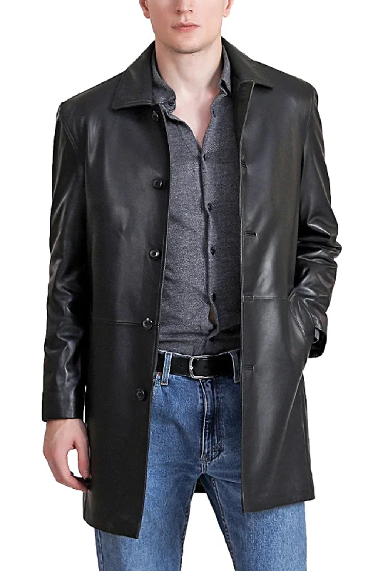 Warm Jackets BGSD Men Peter Three-Quarter Lambskin Leather Car Coat