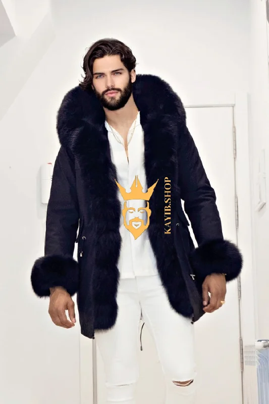 Practical Clothing The Ultimate Men's Black Fox Fur Parka: Luxurious Style and Versatility