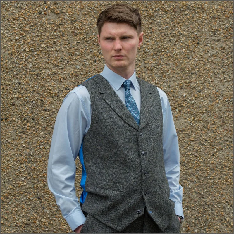 Parkas Style Harris Tweed Heather Blue Waistcoat--