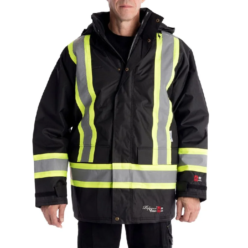 Heavy Coats Viking Flame Resistant Journeyman 300D Ripstop Freezer Insulated High Visibility Parka 3957FRJ - Black