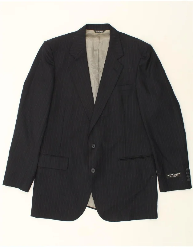 Easygoing Fashion PIERRE CARDIN Mens 2 Button Blazer Jacket UK 38 Medium Navy Blue Pinstripe