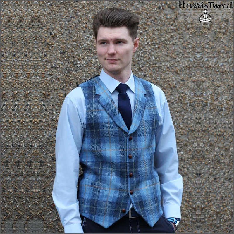 Comfortable Pants Harris Tweed Light Blue Check Waistcoat--