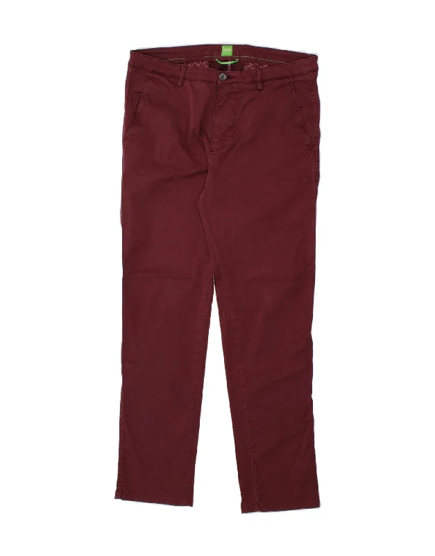 Trendy Comfort HUGO BOSS Mens Slim Chino Trousers W32 L30 Burgundy Cotton