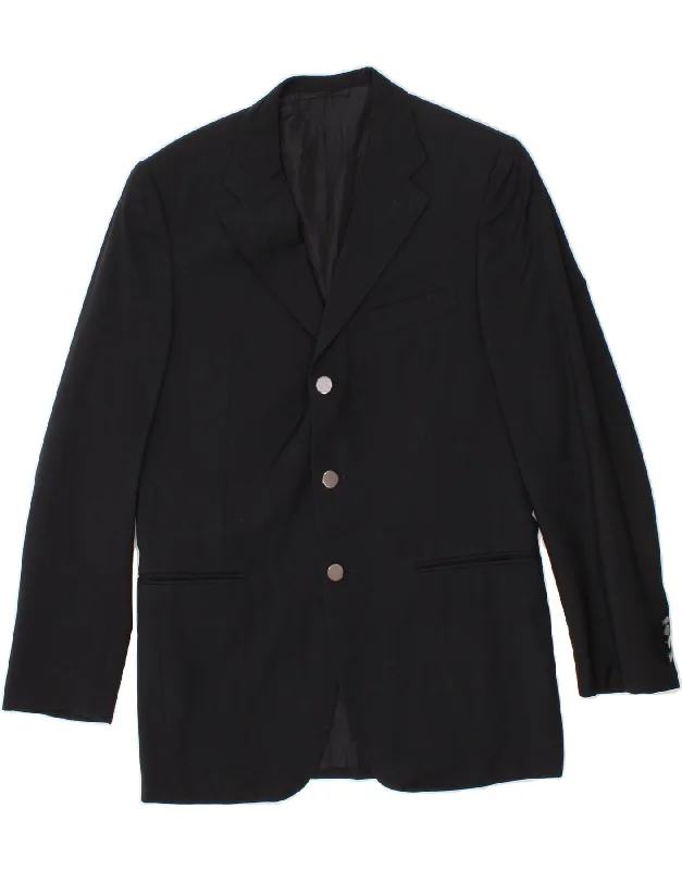 Premium Fabric AQUASCUTUM Mens 3 Button Blazer Jacket IT 48 Medium Black Virgin Wool