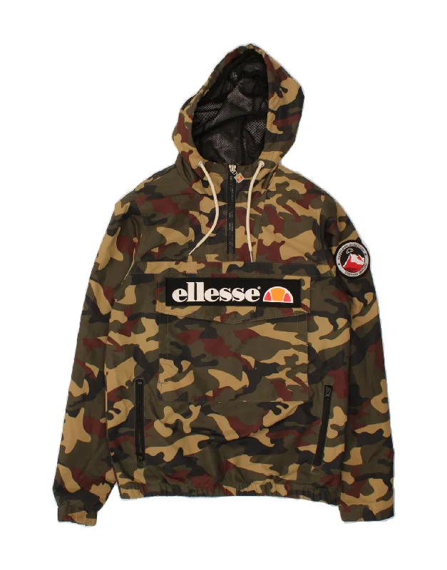 Classic Coats ELLESSE Mens Graphic Hooded Anorak Jacket UK 36 Small Khaki Camouflage