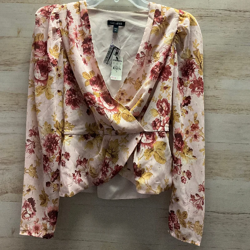 Dapper Suits Top Long Sleeve By Express In Floral Print, Size: Xs