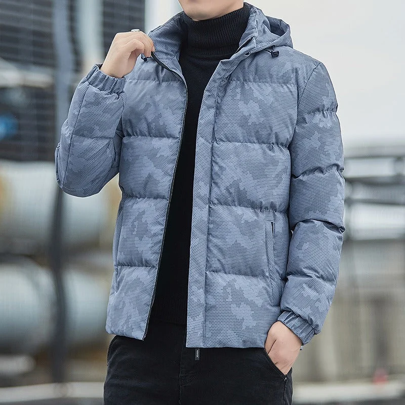 Street Denim Men's Casual Windbreaker Jacket Warm Hooded Thick Puffer Winter Coat Outwear Jacket