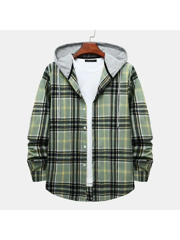 Urban Shirts Plaid Hooded Cotton Shirts