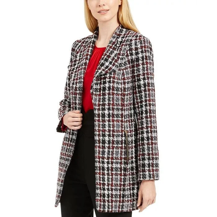 Relaxed Wardrobe Calvin Klein Women's Tweed Plaid Topper Jacket Red Size 2