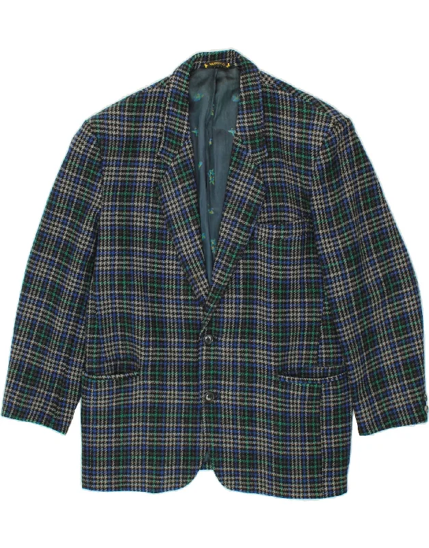 Varsity Jackets WAMPUM Mens 2 Button Blazer Jacket UK 40 Large Green Houndstooth Wool