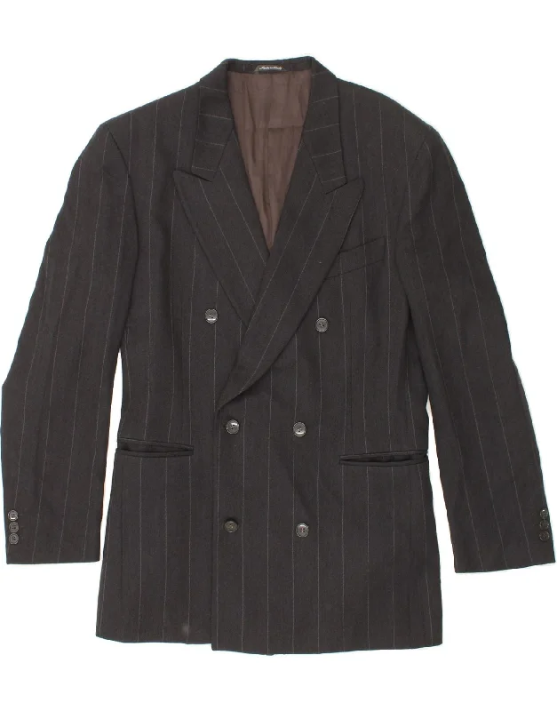 Soft Layers FERRE Mens Double Breasted Blazer Jacket IT 50 Large Grey Pinstripe Wool