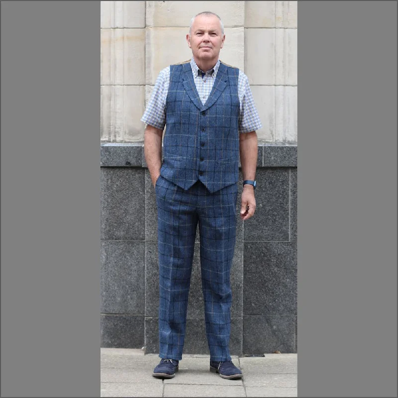 Military Jackets Harris Tweed Ensay Blue Marl Waist Coat--