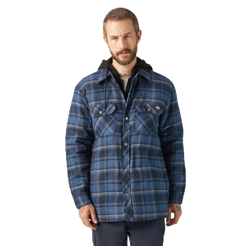 Stylish Blazers Dickies Men's Hooded Flannel Shirt Jacket with Hydroshield TJ211 - Dark Denim