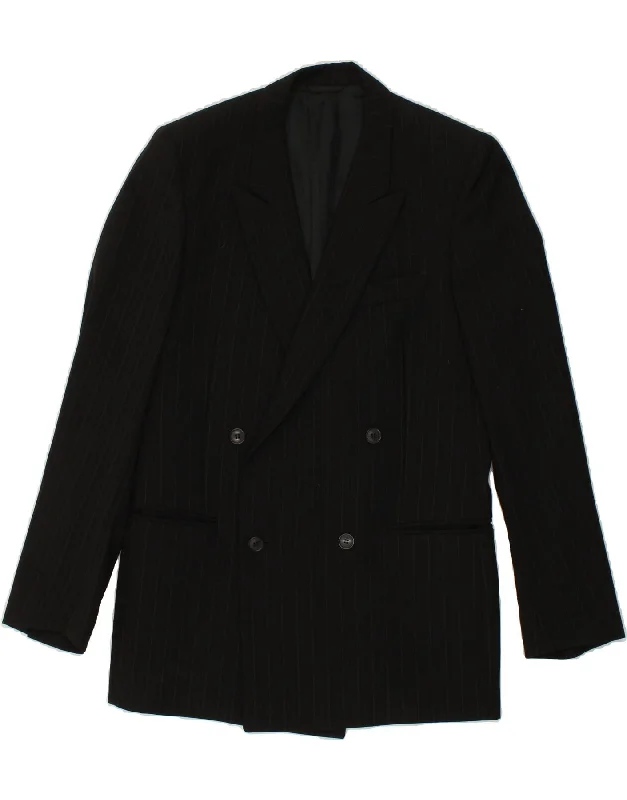 Utility Vests VINTAGE Mens Double Breasted Blazer Jacket IT 48 Medium Black Striped Wool