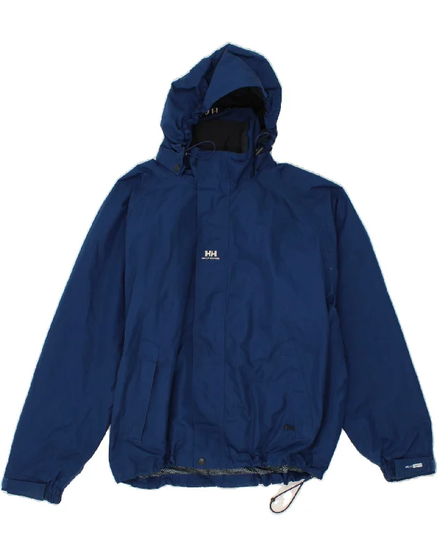 Relaxed Wear HELLY HANSEN Mens Hooded Rain Jacket UK 36 Small Blue Polyester