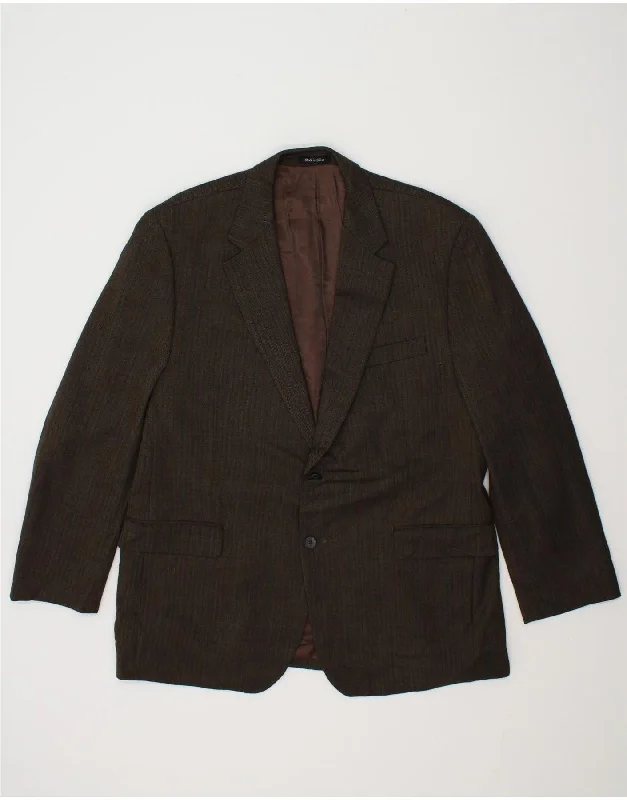 Casual Chic IZOD Mens 2 Button Blazer Jacket UK 44 2XL Khaki Herringbone Virgin Wool