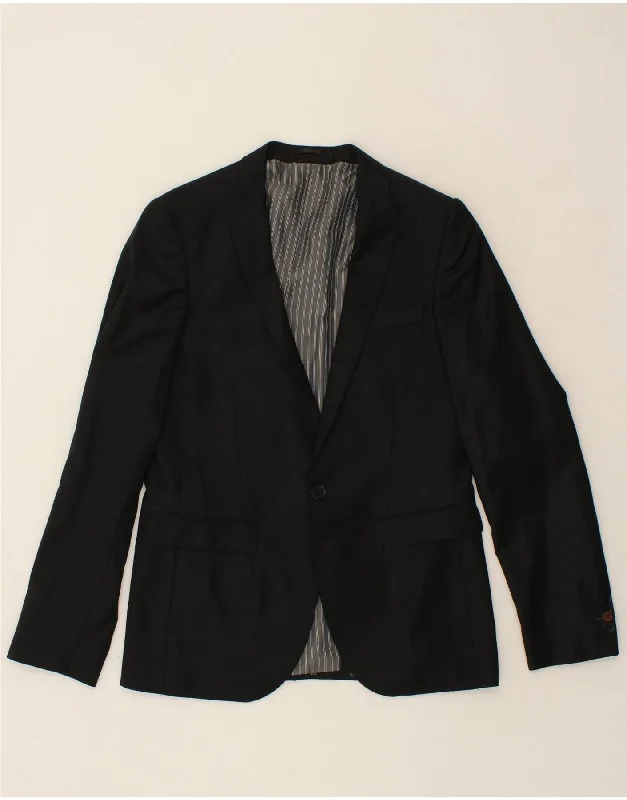 Tech Jackets RIVER ISLAND Mens Skinny 1 Button Blazer Jacket UK 42 XL Black Wool