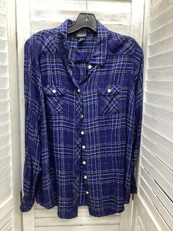 Boho Menswear Top Long Sleeve By Torrid In Plaid Pattern, Size: 1x