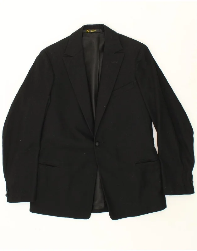 Sporty Chic VINTAGE Mens 1 Button Blazer Jacket UK 36 Small Black