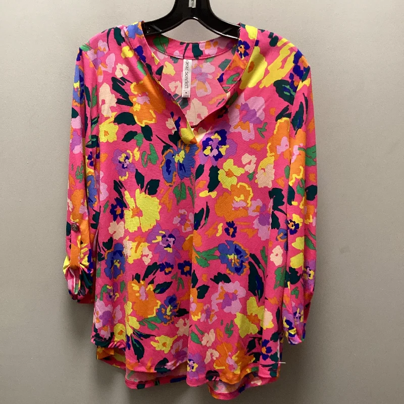 Printed Jackets Top 3/4 Sleeve By DEAR SCARLETT In Pink, Size: M