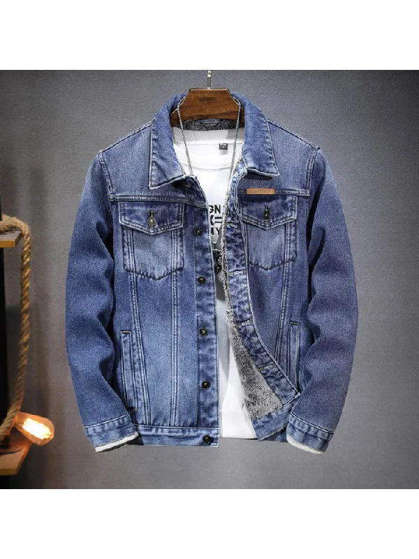 Trendy Joggers Frayed Single Breasted Denim Men's Jackets