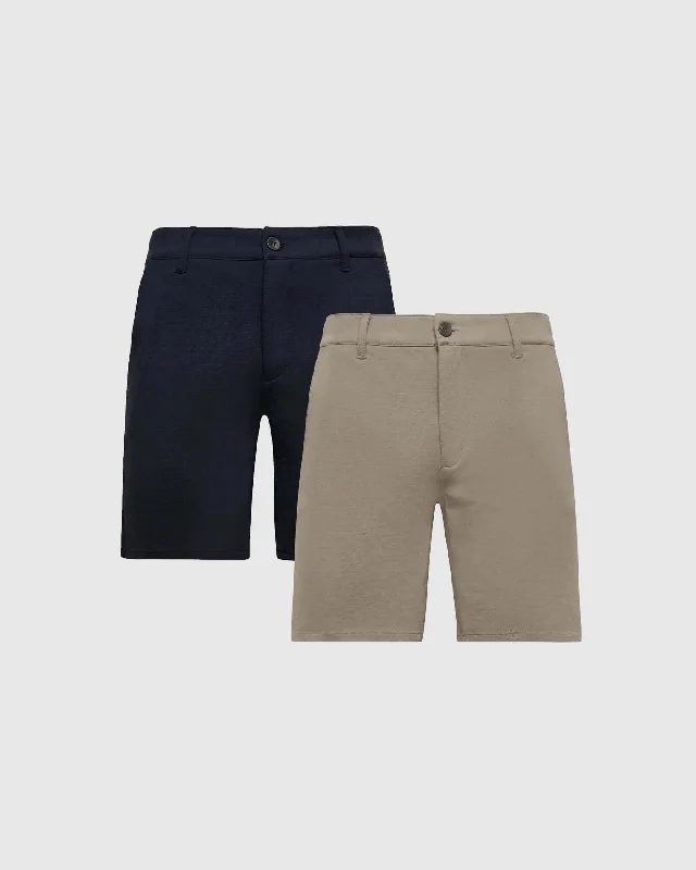 Comfortable Style 9" Khaki & Navy Comfort Knit Chino Shorts 2-Pack