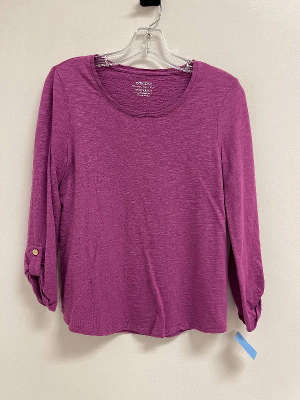 Retro Style Top Long Sleeve By Chicos In Purple, Size: S