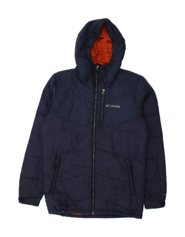 Classic Casual COLUMBIA Mens Omni-Heat Hooded Windbreaker Jacket UK 36 Small Navy Blue