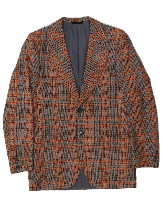 Luxury Comfort LUBIAM Mens 2 Button Blazer Jacket UK 36 Small Orange Check