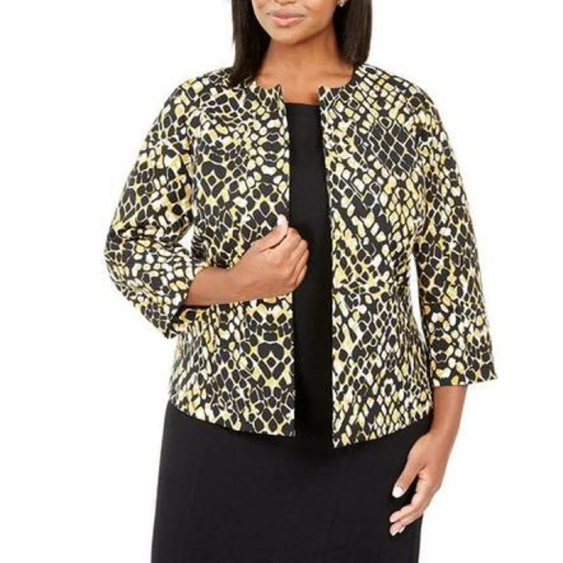 Sporty Suits Kasper Women's Leopard-Print Open-Front Jacket Yellow Size 8