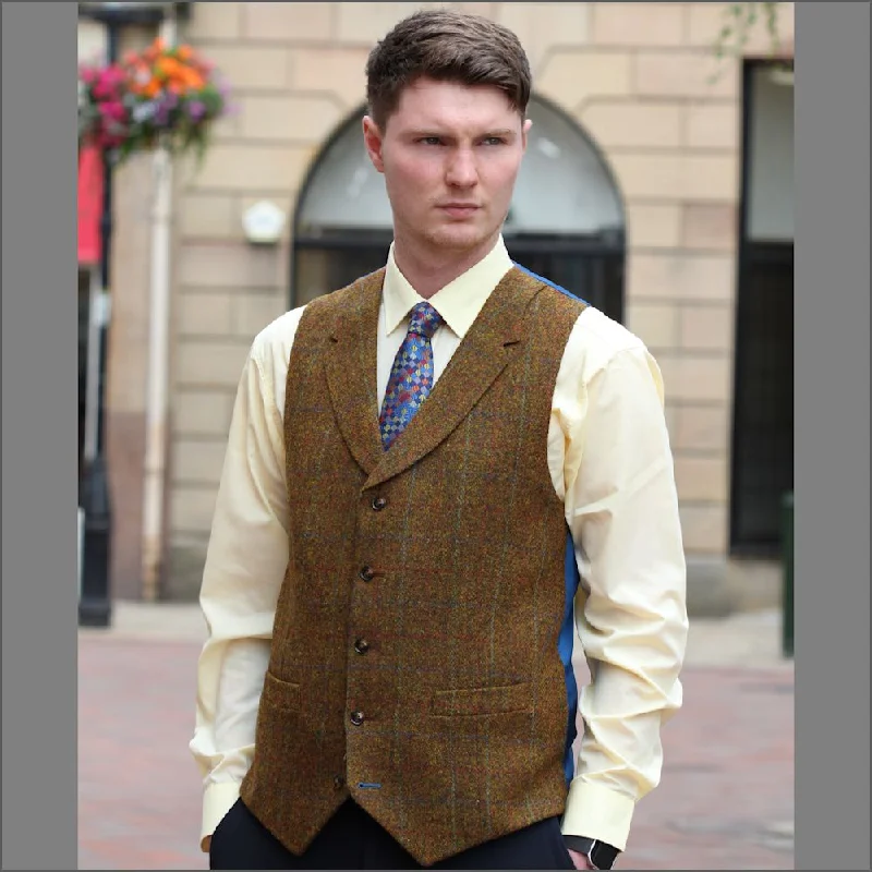 Heavy Coats Harris Tweed Rust Check Waistcoat--