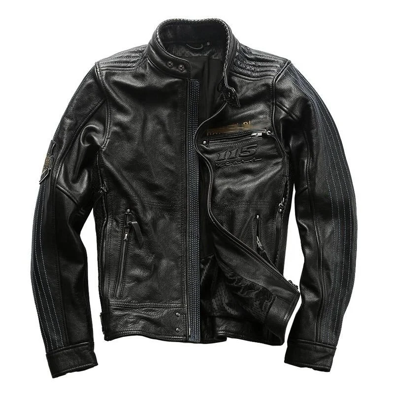 Easygoing Fashion Top Quality Genuine Cowhide Leather Jacket Locomotive Riding Jacket Coat Tide | HA115