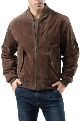 Sporty Suits Landing Leathers Men MA-1 Suede Leather Flight Bomber Jacket