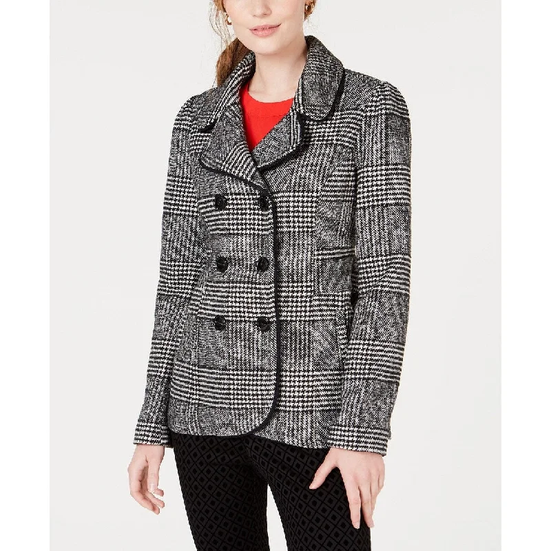 Stylish Comfort Maison Jules Women's Plaid Peacoat Jacket Black Size Small