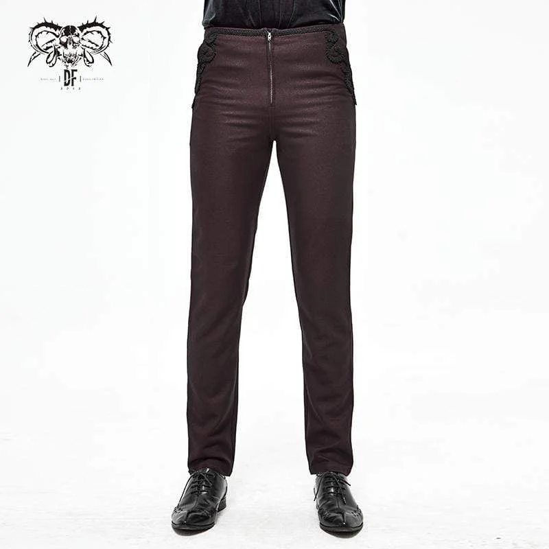 Summer Tees Men's Gothic Front Zip Suit Pants Dark Red