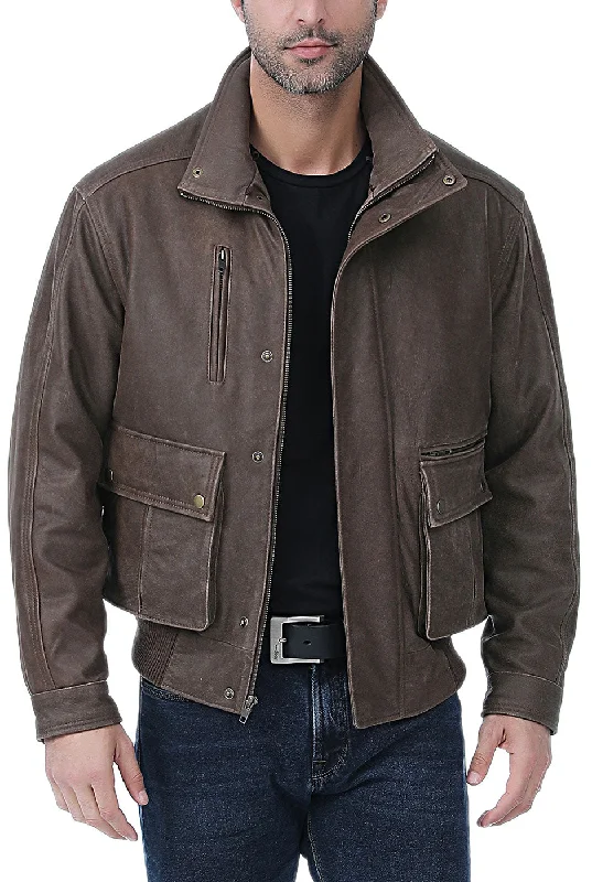 Puffer Jackets Landing Leathers Men Distressed Cowhide Leather Bomber Jacket