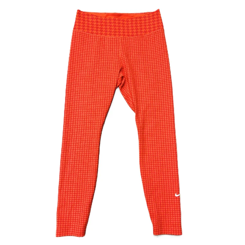 Retro Style Athletic Leggings By Nike Apparel In Orange & Red, Size: M