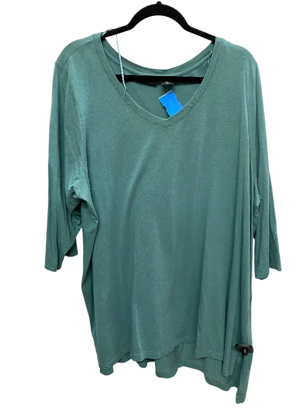 Leather Bags Top 3/4 Sleeve By Tahari By Arthur Levine In Green, Size: 3x