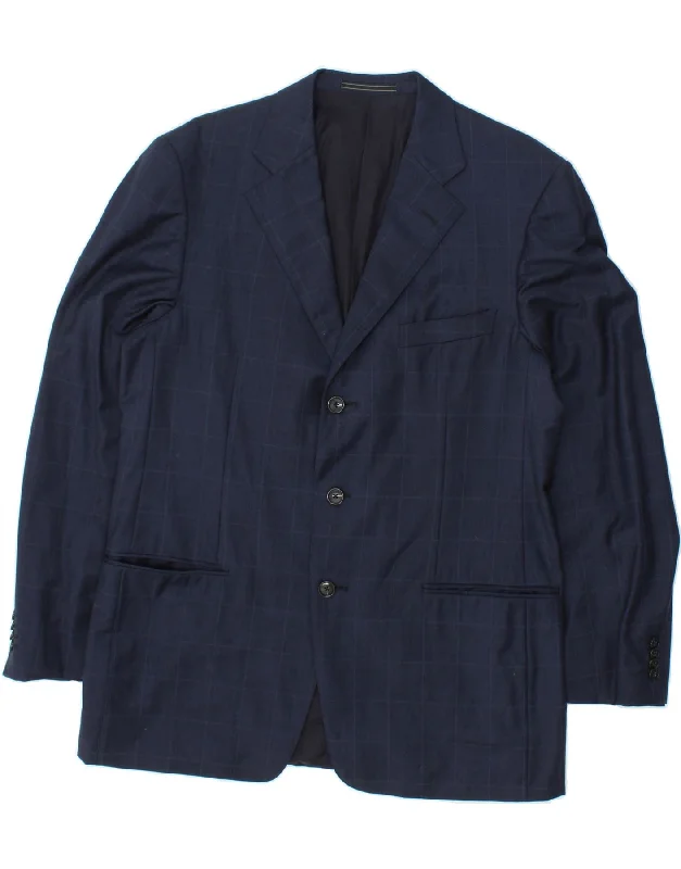 Relaxed Wardrobe ERMENEGILDO ZEGNA Mens 3 Button Blazer Jacket UK 38 Medium Navy Blue Check